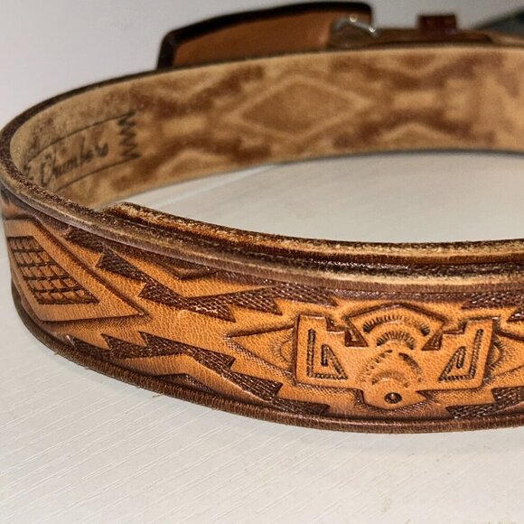 Zuni Sun Face Leather Belt Buckle and Chambers Belt Hand Carved Size 34 - Picture 5 of 10